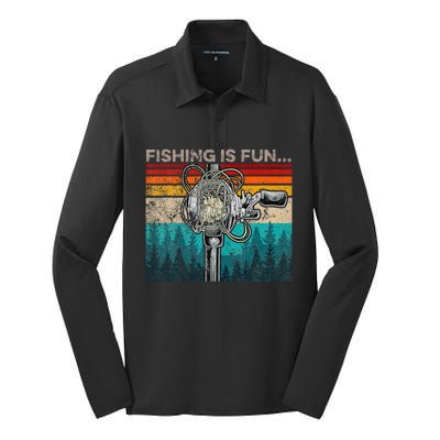 Fishing Is Fun Humor Outdoor Fishing Bass Pun Fishermen Silk Touch Performance Long Sleeve Polo