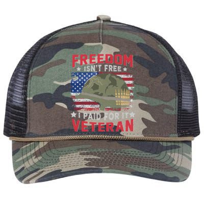 Freedom Isnt Free I Paid For It Patriotic Us Veteran Meaningful Gift Retro Rope Trucker Hat Cap