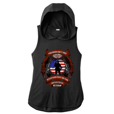 Freedom Isn't Free I Paid For It United States Veteran Ladies PosiCharge Tri-Blend Wicking Draft Hoodie Tank