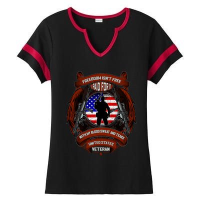 Freedom Isn't Free I Paid For It United States Veteran Ladies Halftime Notch Neck Tee