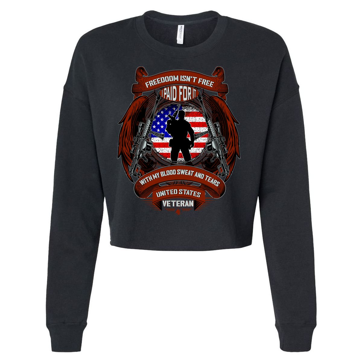 Freedom Isn't Free I Paid For It United States Veteran Cropped Pullover Crew