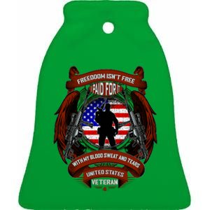 Freedom Isn't Free I Paid For It United States Veteran Ceramic Bell Ornament