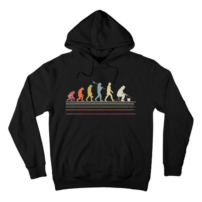 Funny Ice Fishing Retro Style Evolution Of Man Tall Hoodie