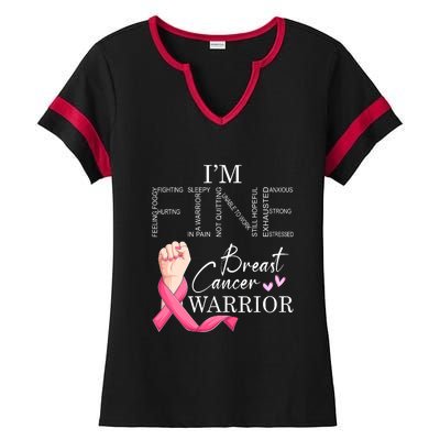 Funny I'm Fine Breast Cancer Warrior Pink Breast Cancer Ladies Halftime Notch Neck Tee