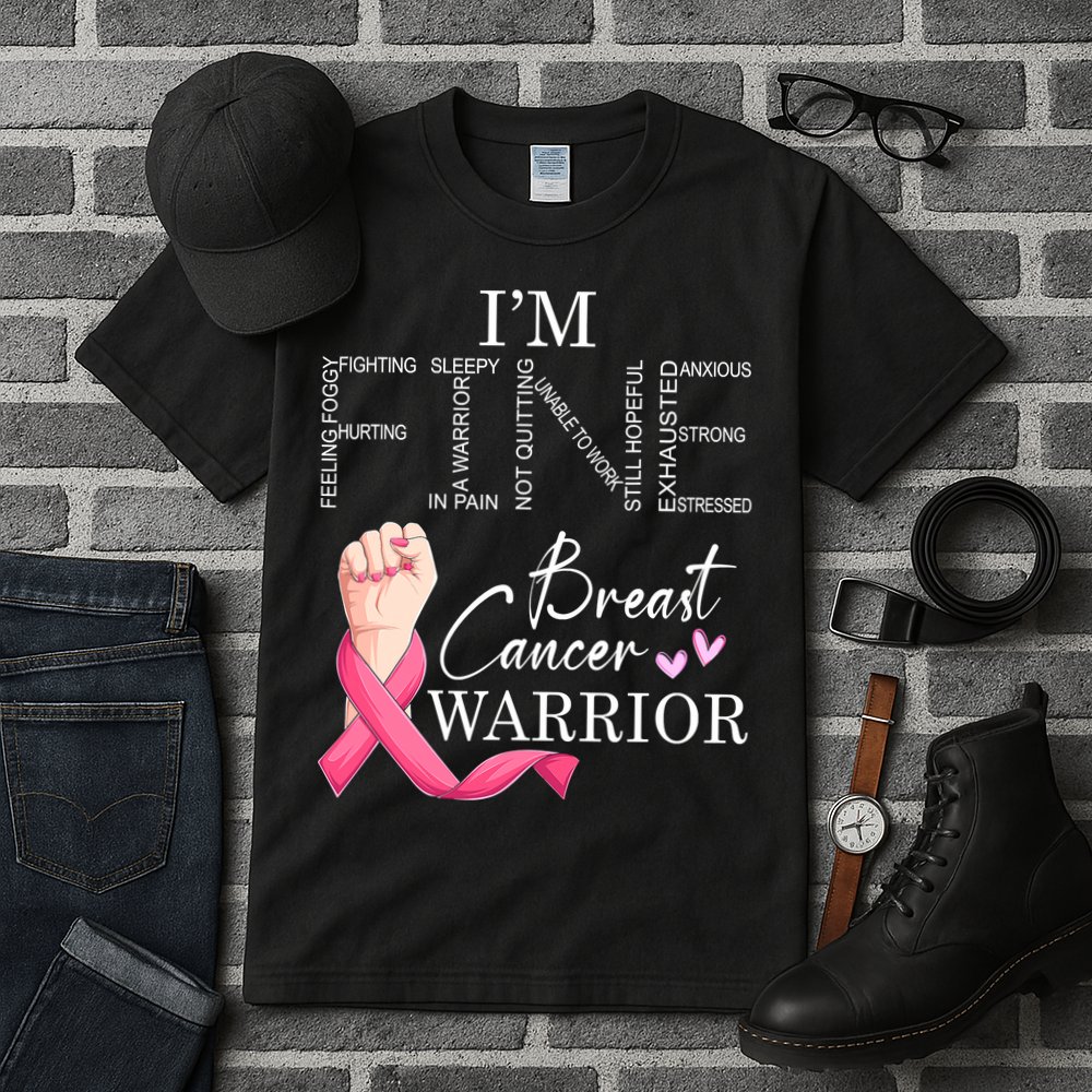 Funny I'm Fine Breast Cancer Warrior Pink Breast Cancer Tall T-Shirt