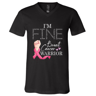 Funny I'm Fine Breast Cancer Warrior Pink Breast Cancer V-Neck T-Shirt