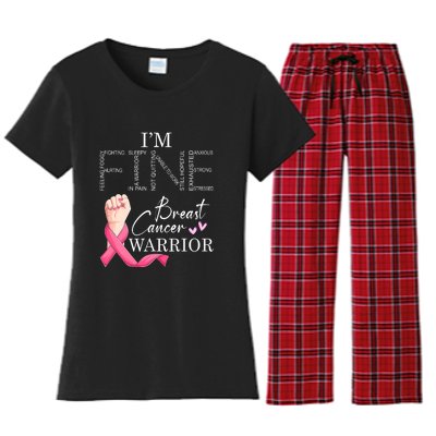 Funny I'm Fine Breast Cancer Warrior Pink Breast Cancer Women's Flannel Pajama Set