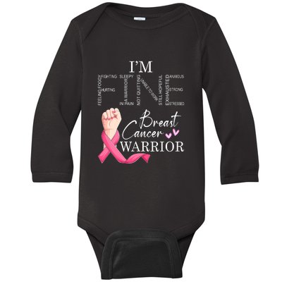 Funny I'm Fine Breast Cancer Warrior Pink Breast Cancer Baby Long Sleeve Bodysuit