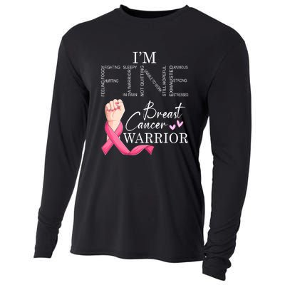 Funny I'm Fine Breast Cancer Warrior Pink Breast Cancer Cooling Performance Long Sleeve Crew