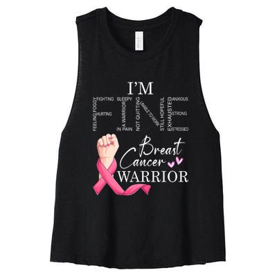 Funny I'm Fine Breast Cancer Warrior Pink Breast Cancer Women's Racerback Cropped Tank