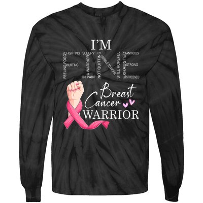 Funny I'm Fine Breast Cancer Warrior Pink Breast Cancer Tie-Dye Long Sleeve Shirt