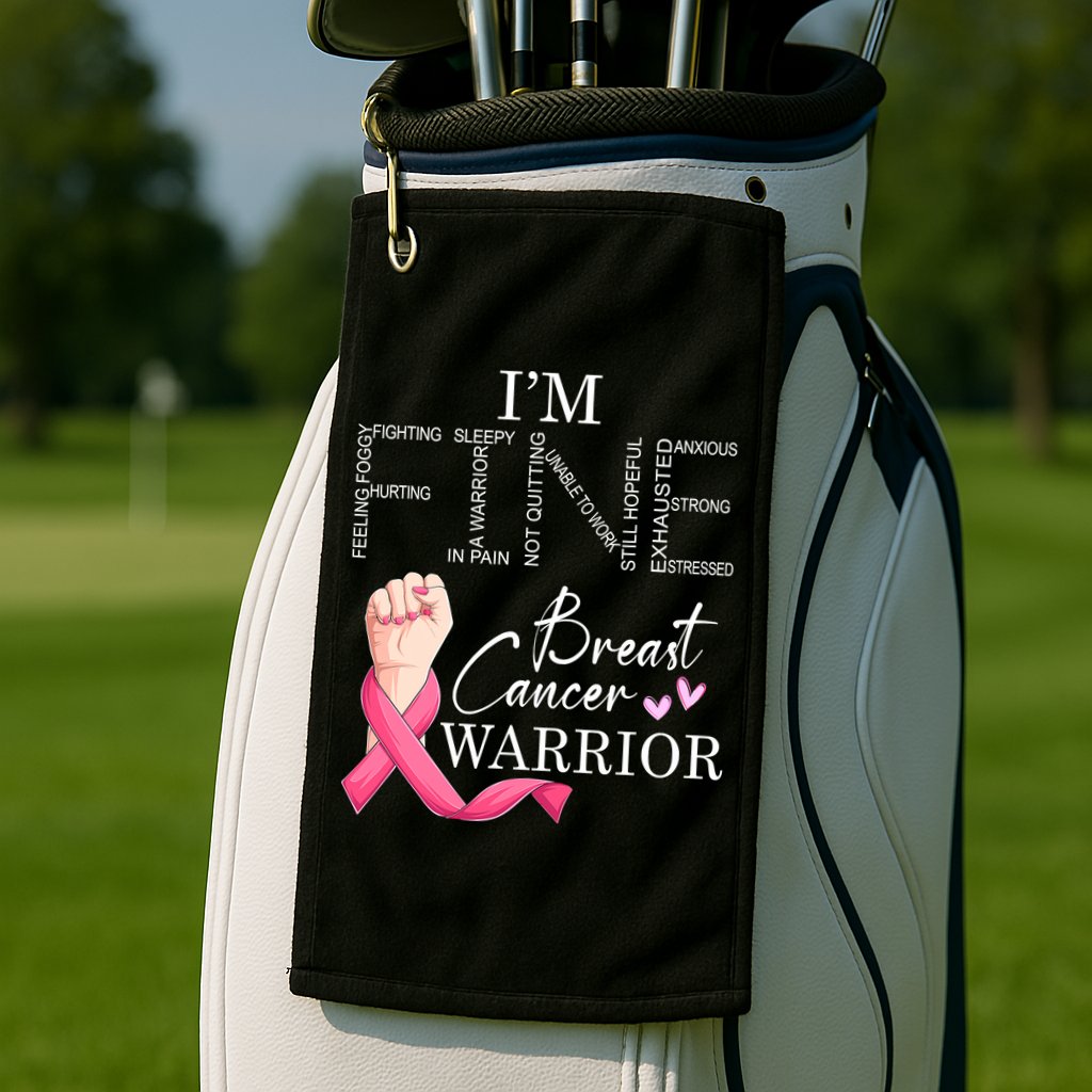 Funny I'm Fine Breast Cancer Warrior Pink Breast Cancer Golf Towel