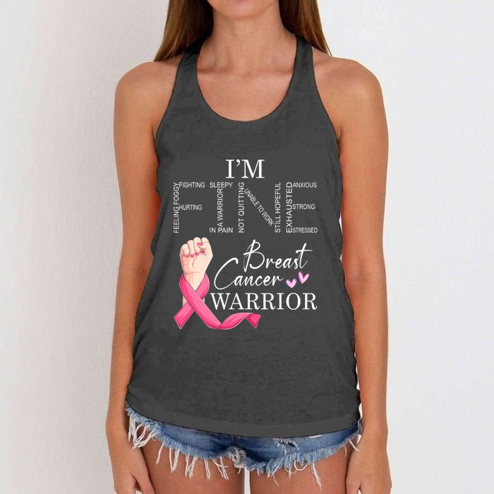 Funny I'm Fine Breast Cancer Warrior Pink Breast Cancer Women's Knotted Racerback Tank