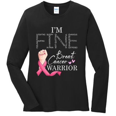 Funny I'm Fine Breast Cancer Warrior Pink Breast Cancer Ladies Long Sleeve Shirt