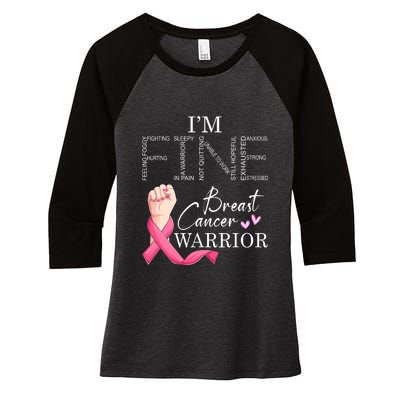 Funny I'm Fine Breast Cancer Warrior Pink Breast Cancer Women's Tri-Blend 3/4-Sleeve Raglan Shirt