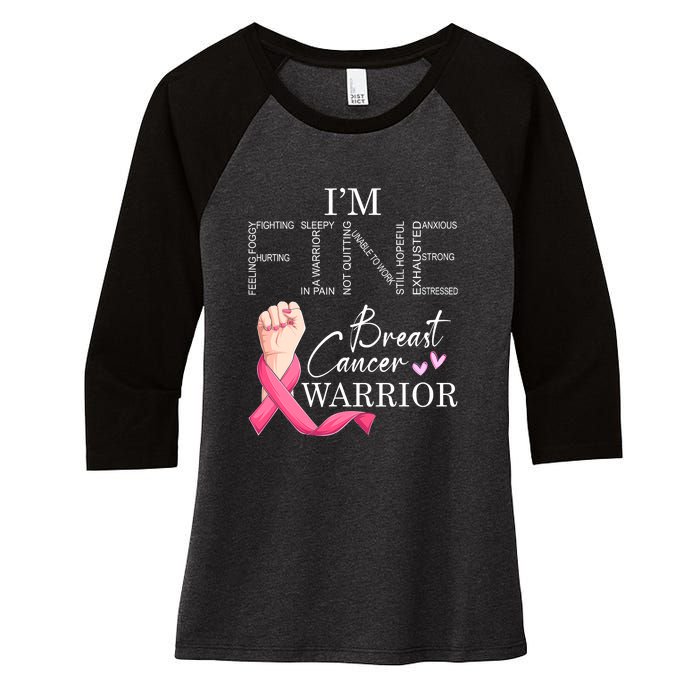 Funny I'm Fine Breast Cancer Warrior Pink Breast Cancer Women's Tri-Blend 3/4-Sleeve Raglan Shirt