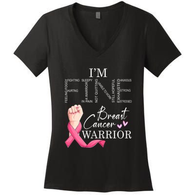 Funny I'm Fine Breast Cancer Warrior Pink Breast Cancer Women's V-Neck T-Shirt