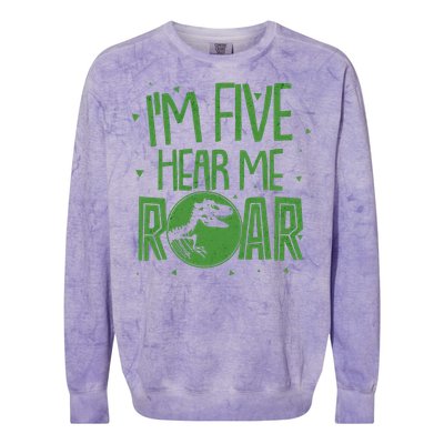 Funny I'm Five Hear Me Roar Birthday Colorblast Crewneck Sweatshirt