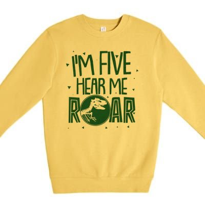 Funny I'm Five Hear Me Roar Birthday Premium Crewneck Sweatshirt