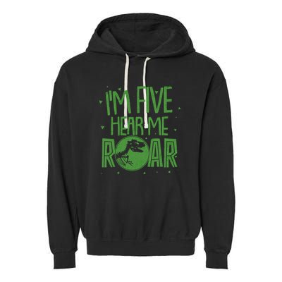 Funny I'm Five Hear Me Roar Birthday Garment-Dyed Fleece Hoodie