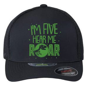 Funny I'm Five Hear Me Roar Birthday Flexfit Unipanel Trucker Cap