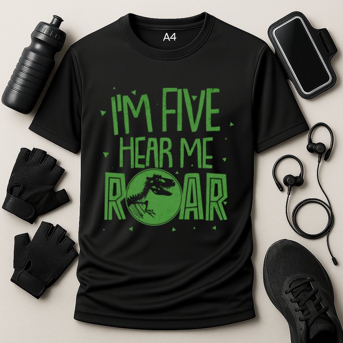 Funny I'm Five Hear Me Roar Birthday Cooling Performance Crew T-Shirt