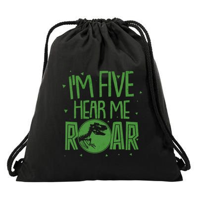 Funny I'm Five Hear Me Roar Birthday Drawstring Bag