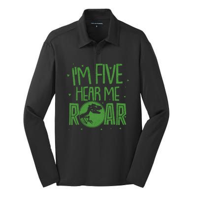 Funny I'm Five Hear Me Roar Birthday Silk Touch Performance Long Sleeve Polo