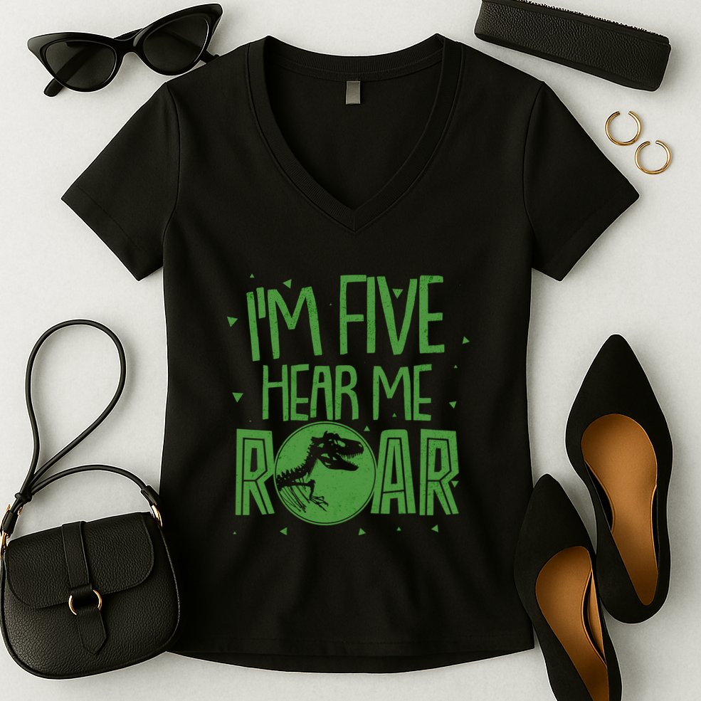 Funny I'm Five Hear Me Roar Birthday Women's V-Neck T-Shirt