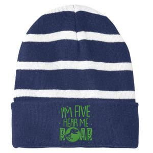 Funny I'm Five Hear Me Roar Birthday Striped Beanie with Solid Band