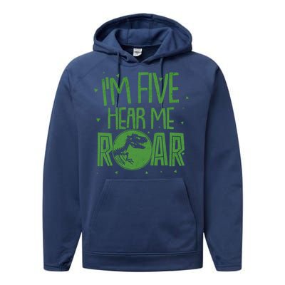 Funny I'm Five Hear Me Roar Birthday Performance Fleece Hoodie