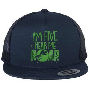 Funny I'm Five Hear Me Roar Birthday Flat Bill Trucker Hat