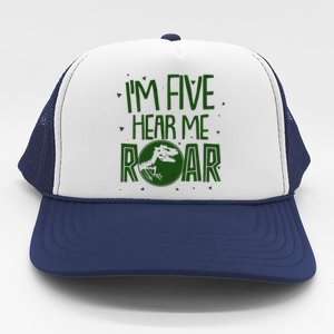 Funny I'm Five Hear Me Roar Birthday Trucker Hat