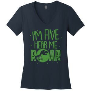 Funny I'm Five Hear Me Roar Birthday Women's V-Neck T-Shirt