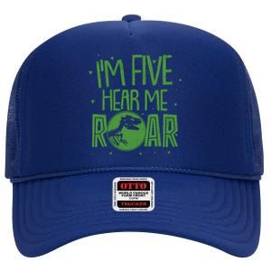 Funny I'm Five Hear Me Roar Birthday High Crown Mesh Back Trucker Hat