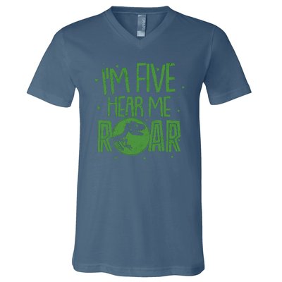 Funny I'm Five Hear Me Roar Birthday V-Neck T-Shirt