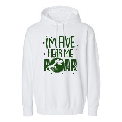 Funny I'm Five Hear Me Roar Birthday Garment-Dyed Fleece Hoodie