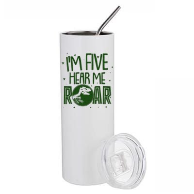 Funny I'm Five Hear Me Roar Birthday Stainless Steel Tumbler