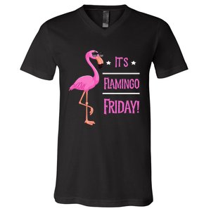 Flamingo It’S Flamingo Friday Birds Wearing Glasses V-Neck T-Shirt