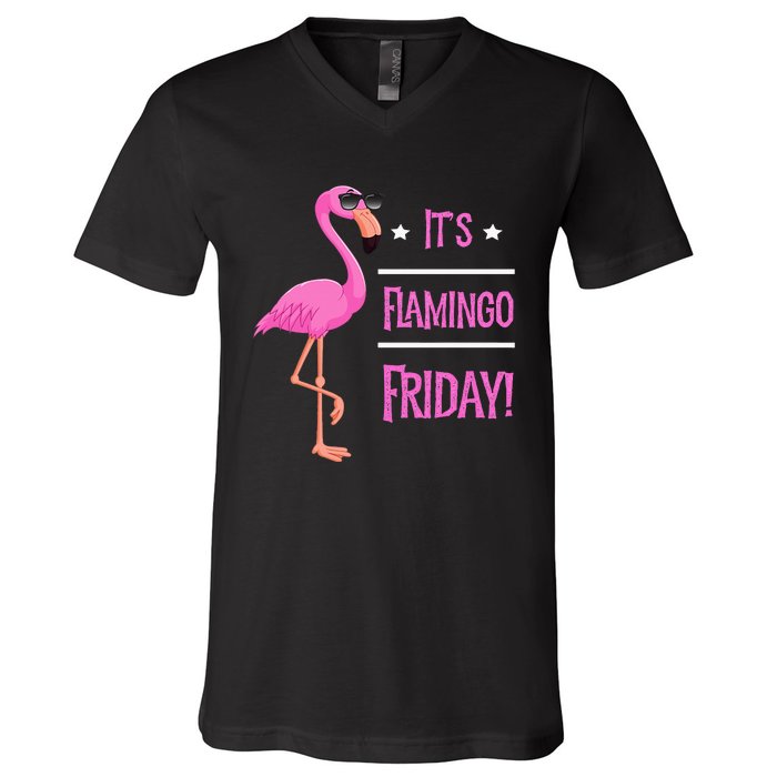 Flamingo It’S Flamingo Friday Birds Wearing Glasses V-Neck T-Shirt