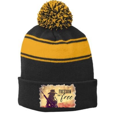 Freedom Isnt Free Stripe Pom Pom Beanie