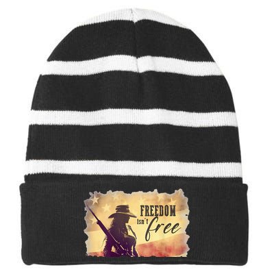 Freedom Isnt Free Striped Beanie with Solid Band