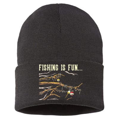 Fishing Is Fun... Bobbers Stuck In Tree Sustainable Knit Beanie