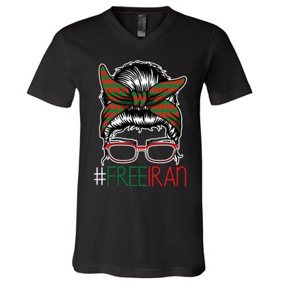 Free Iran Female Bun Women's Rights V-Neck T-Shirt
