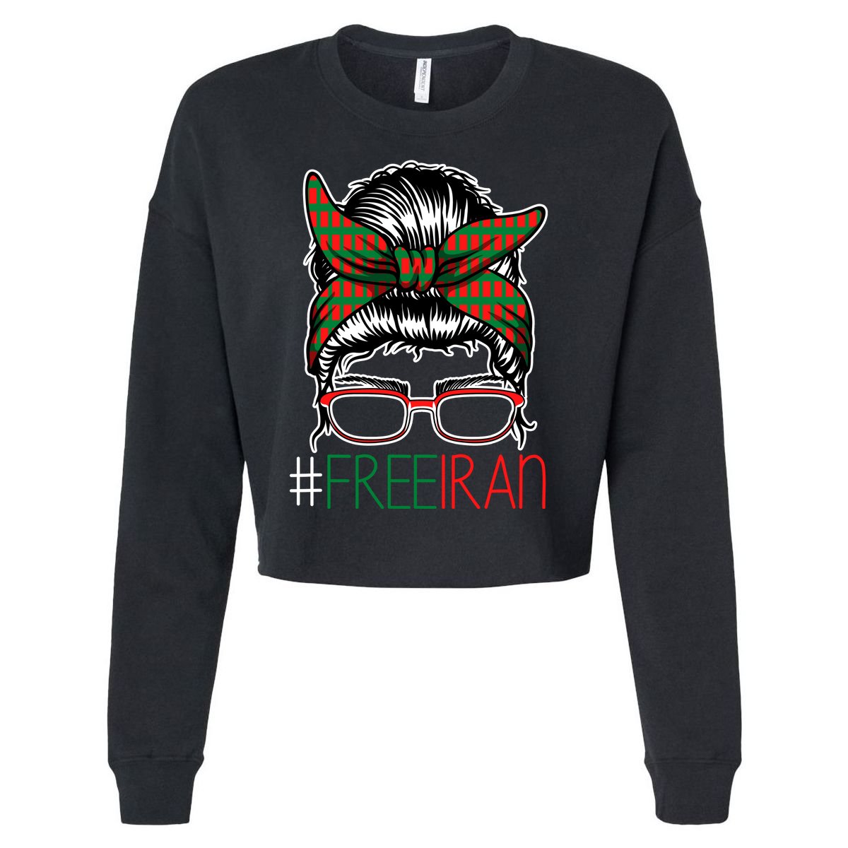 Free Iran Female Bun Women's Rights Cropped Pullover Crew