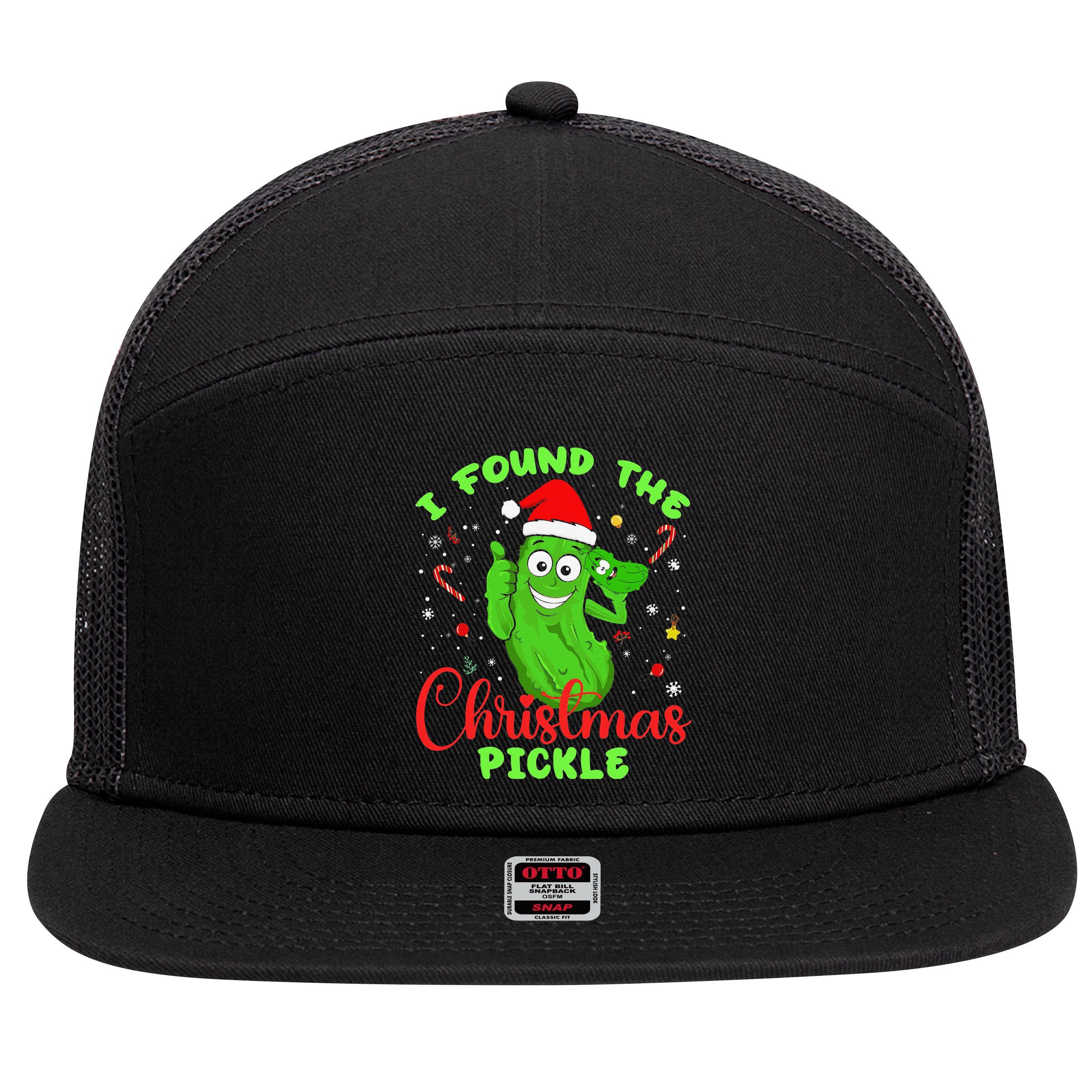 Funny I Found The Christmas Pickle Funny Xmas Party Gift 7 Panel Mesh Trucker Snapback Hat
