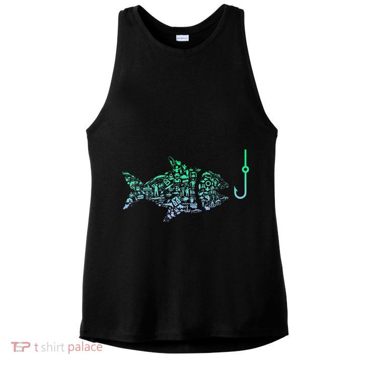 Fishing Icon For Fisherman Fish Hook Fishing Ladies PosiCharge Tri-Blend Wicking Tank