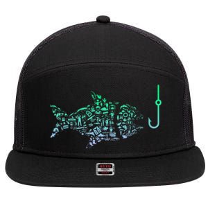 Fishing Icon For Fisherman Fish Hook Fishing 7 Panel Mesh Trucker Snapback Hat