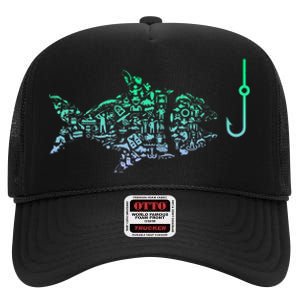 Fishing Icon For Fisherman Fish Hook Fishing High Crown Mesh Back Trucker Hat