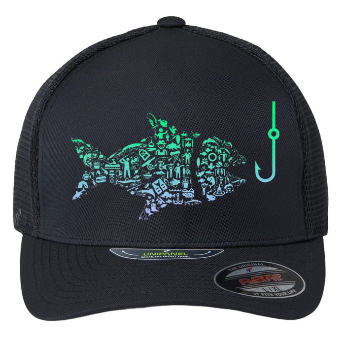 Fishing Icon For Fisherman Fish Hook Fishing Flexfit Unipanel Trucker Cap